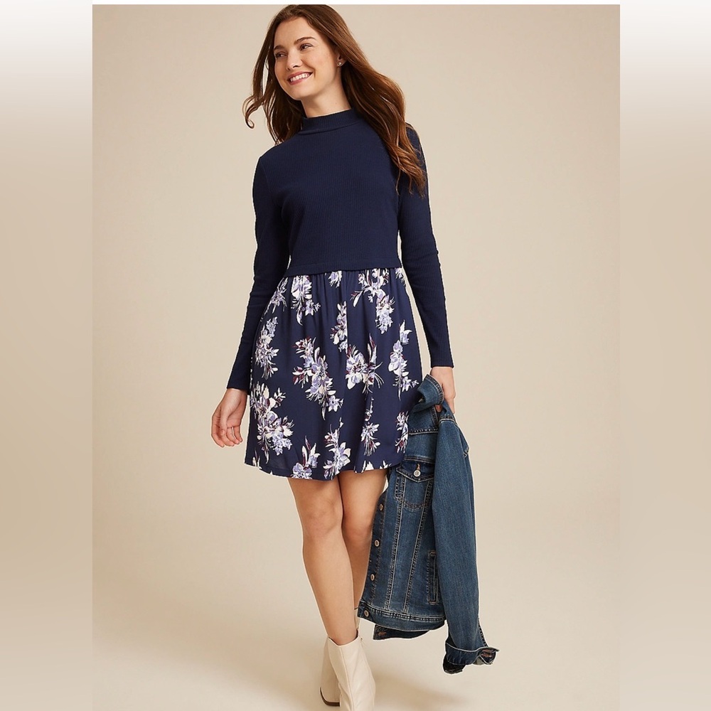 Maurices Mixed Fabric Mock Neck Dress